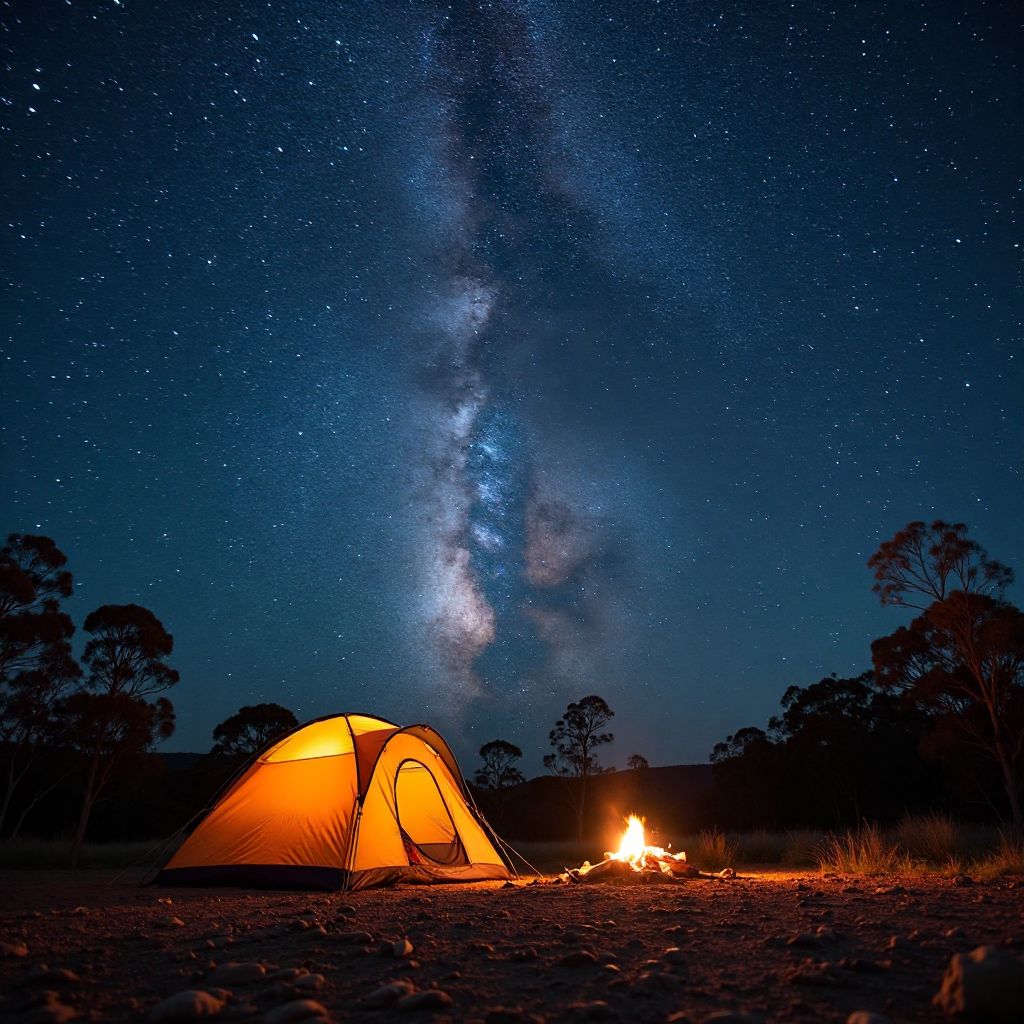 Camping under starry Australian outback sky